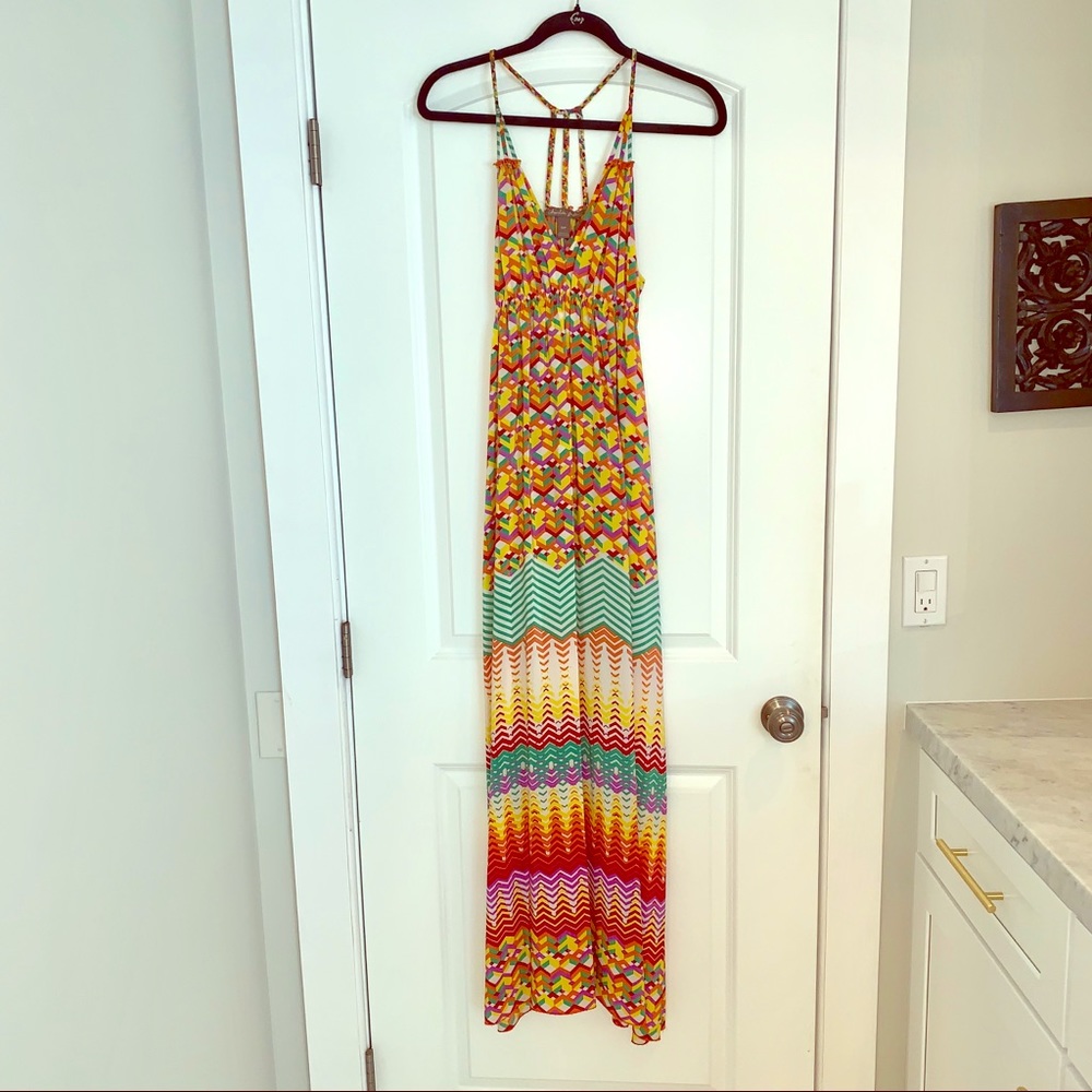 Vibrant Geometric Silk Maxi Dress